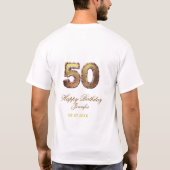 50歳の誕生日 名前 日付 年 金色 花柄 太字 Tシャツ (裏面)