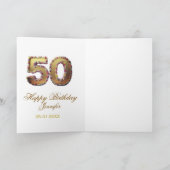 50歳の誕生日 名前 日付 年 金色 花 モダン カード (内部)