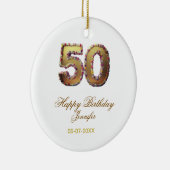 50歳の誕生日 名前 日付 年 金色 花 モダン セラミックオーナメント (右)