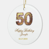 50歳の誕生日 名前 日付 年 金色 花 モダン セラミックオーナメント (左)