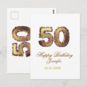 50歳の誕生日 名前 日付 年 金色 花 モダン ポストカード (正面/裏面)