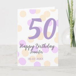 50歳の誕生日 名前 日付 紫 オレンジ ドット カード