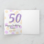 50歳の誕生日 名前 日付 紫 オレンジ ドット カード (内部)