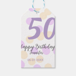 50歳の誕生日 名前 日付 紫 オレンジ ドット ギフトタグ