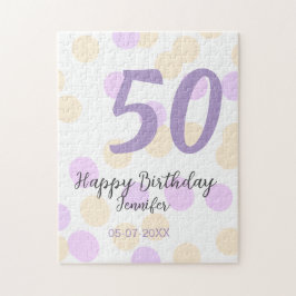50歳の誕生日 名前 日付 紫 オレンジ ドット ジグソーパズル