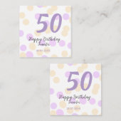 50歳の誕生日 名前 日付 紫 オレンジ ドット スクエア名刺 (正面/裏面)