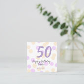 50歳の誕生日 名前 日付 紫 オレンジ ドット スクエア名刺 (スタンド正面)