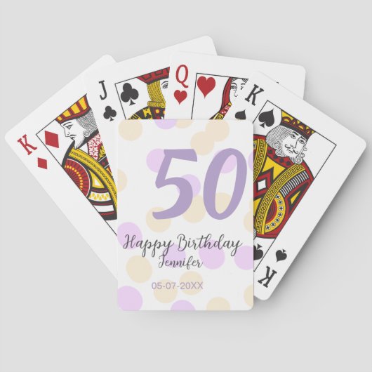 50歳の誕生日 名前 日付 紫 オレンジ ドット トランプ (裏面)