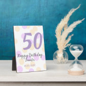 50歳の誕生日 名前 日付 紫 オレンジ ドット フォトプラーク (側面)