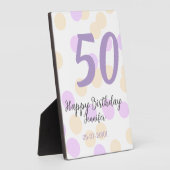 50歳の誕生日 名前 日付 紫 オレンジ ドット フォトプラーク (側面)