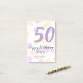 50歳の誕生日 名前 日付 紫 オレンジ ドット ポストイット (デスク上)