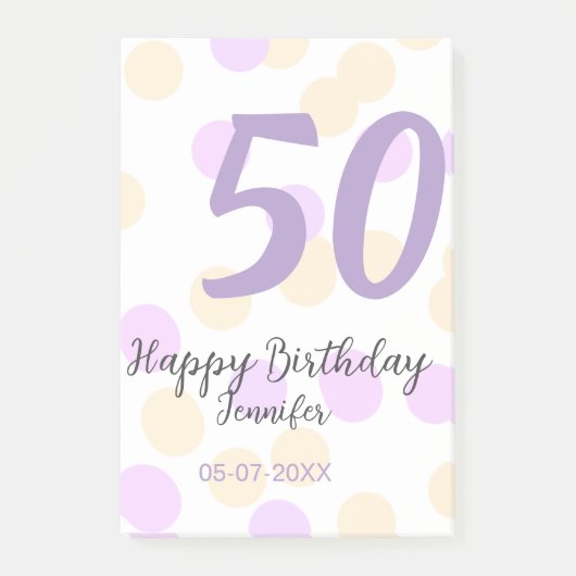 50歳の誕生日 名前 日付 紫 オレンジ ドット ポストイット (正面)