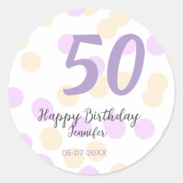 50歳の誕生日 名前 日付 紫 オレンジ ドット ラウンドシール