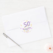 50歳の誕生日 名前 日付 紫 オレンジ ドット ラウンドシール (封筒)
