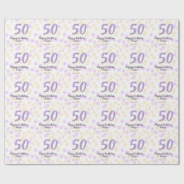 50歳の誕生日 名前 日付 紫 オレンジ ドット ラッピングペーパー