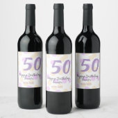 50歳の誕生日 名前 日付 紫 オレンジ ドット ワインラベル (ボトル)