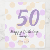 50歳の誕生日 名前 日付 紫 オレンジ ドット ワインラベル (シングルラベル)