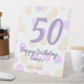 50歳の誕生日 名前 日付 紫 オレンジ ドット 台座サイン (インサイチュ)