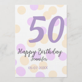50歳の誕生日 名前 日付 紫 オレンジ ドット 招待状