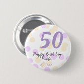 50歳の誕生日 名前 日付 紫 オレンジ ドット 缶バッジ (正面&裏面)