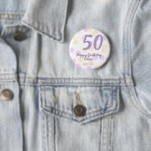 50歳の誕生日 名前 日付 紫 オレンジ ドット 缶バッジ (インサイチュ)