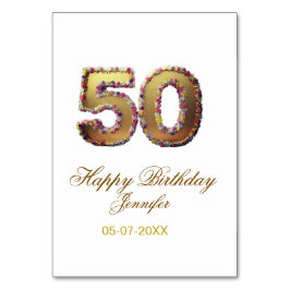 50歳の誕生日 名前 日付 西暦入り ゴールド フラワー ボールド体 テーブルナンバー