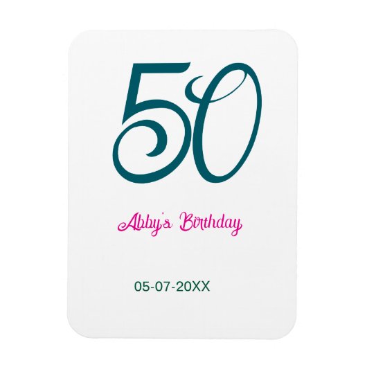 50歳の誕生日 名前 誕生年 ターコイズ ピンク 太字 マグネット (縦)