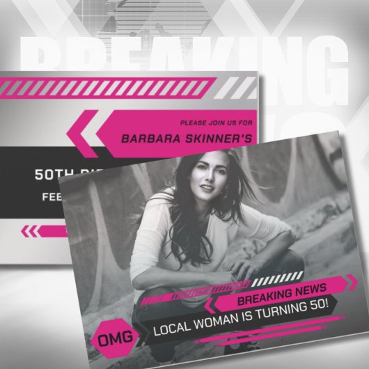 50歳の誕生日 女性の衝撃的なテレビニュースパーティー 招待状