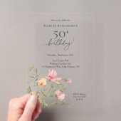 50歳の誕生日 女性らしい水彩の野の花 アクリル招待状 (インサイチュ (ポータブル))