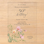 50歳の誕生日 女性らしい水彩の野の花 アクリル招待状 (正面)