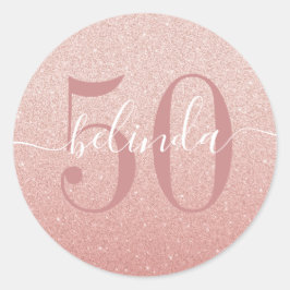 50歳の誕生日 女性らしい ローズゴールド ピンクのモノグラム ラウンドシール