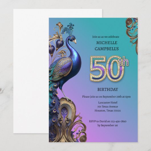 50歳の誕生日, 孔雀 招待状 (正面/裏面)