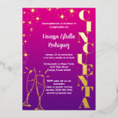 50歳の誕生日　招待状　ピンクとパープル 箔招待状 (正面)