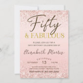 50歳の誕生日 招待状 プリント可能 ローズゴールド フィフティ (正面)