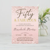 50歳の誕生日 招待状 プリント可能 ローズゴールド フィフティ (スタンド正面)