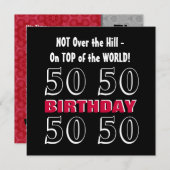 50歳の誕生日 現代の赤 銀 黒 ユーモア Y164 招待状 (正面/裏面)