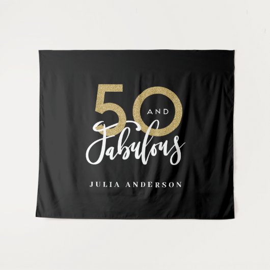 50歳の誕生日 現代的なブラックとゴールドのスタイリッシュなタペストリー タペストリー (正面(横))