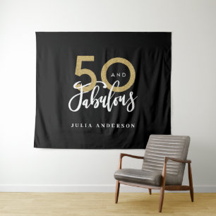 50歳の誕生日 現代的なブラックとゴールドのスタイリッシュなタペストリー タペストリー