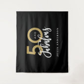 50歳の誕生日 現代的なブラックとゴールドのスタイリッシュなタペストリー タペストリー (正面)