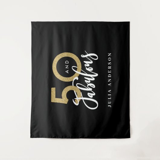 50歳の誕生日 現代的なブラックとゴールドのスタイリッシュなタペストリー タペストリー (正面)