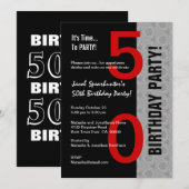 50歳の誕生日 現代的な赤 銀 黒 W1792 招待状 (正面/裏面)