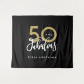 50歳の誕生日 現代的な黒と金のスタイリッシュなタペストリー タペストリー (正面(横))