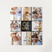 50歳の誕生日 現代的な黒と金の写真コラージュ タペストリー (正面)