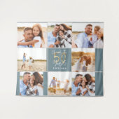 50歳の誕生日 現代的な黒と金の写真コラージュ タペストリー (正面(横))