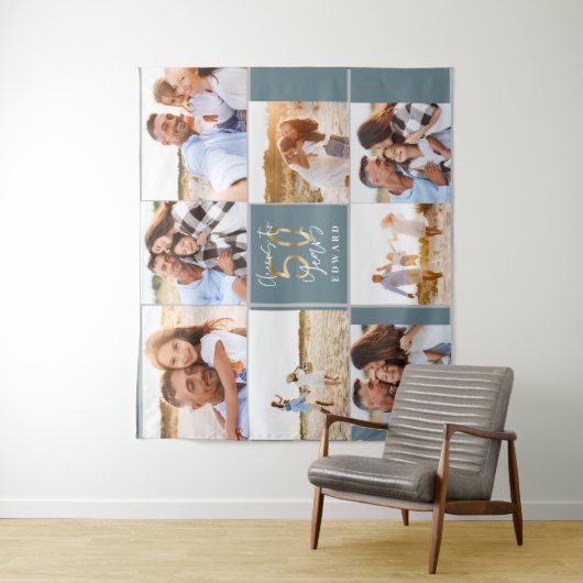 50歳の誕生日 現代的な黒と金の写真コラージュ タペストリー (インサイチュ)