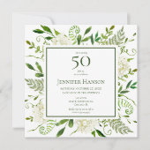 50歳の誕生日 白いハイドランジア 招待状 (正面)