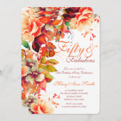 50歳の誕生日 秋の庭園 花 招待状 (正面/裏面)