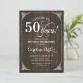 50歳の誕生日 - 素朴な木製 招待状 (スタンド正面)
