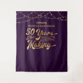 50歳の誕生日 紫と金の写真用背景 タペストリー (正面)