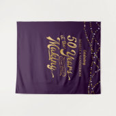 50歳の誕生日 紫と金色の写真用背景 タペストリー (正面(横))